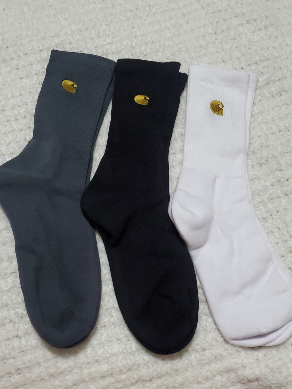 Carhartt Men's Crew Socks - Gray, Black & White with Gold Logo